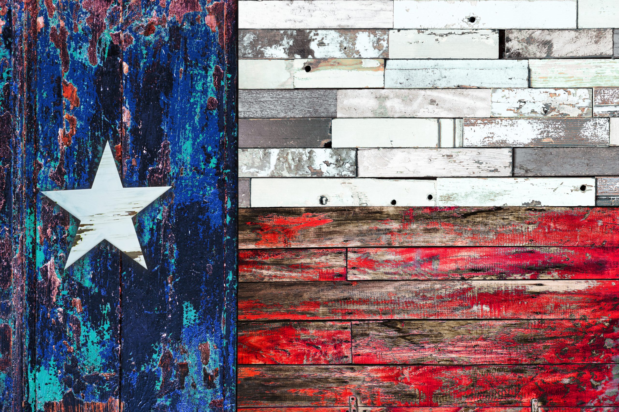 Texas flag created out of wooden planks and then painted. Original art is one of the best Texas souvenirs