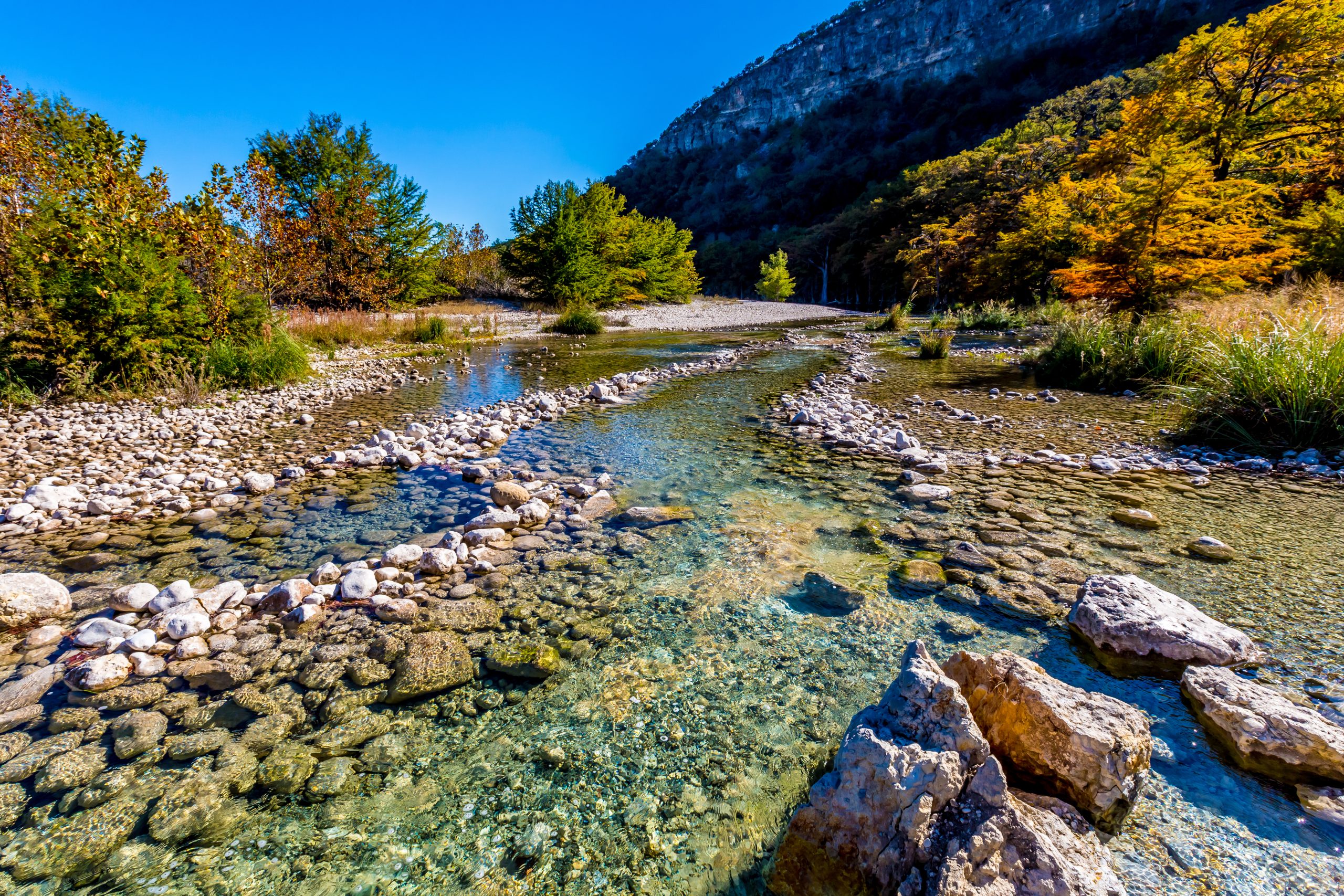 Clear waters of the Frio River in garner state park, one of the best texas state parks near houston tx