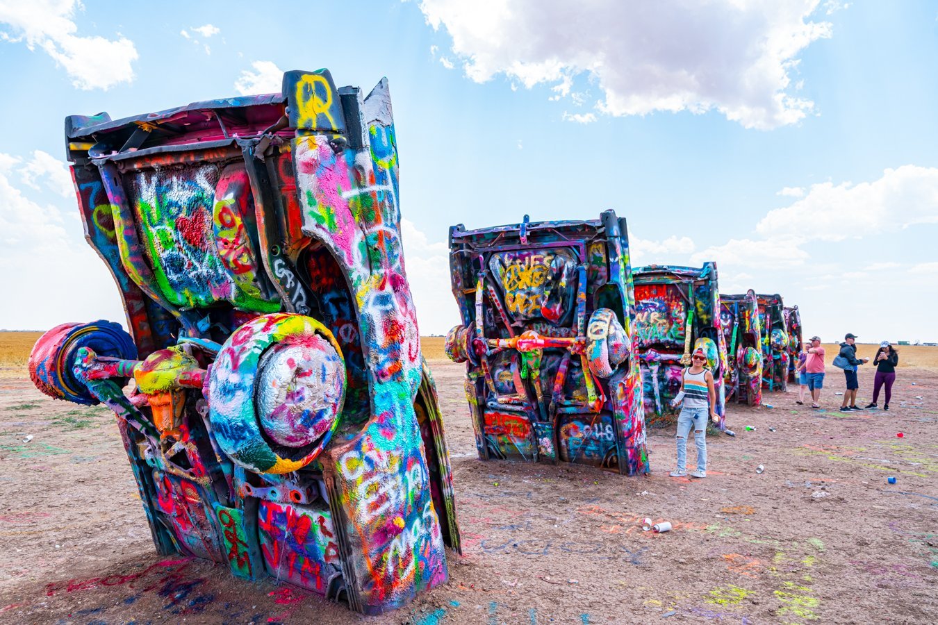 Buried Cadillacs at Cadillac Ranch Route 66 Amarillo Texas as seen from behind