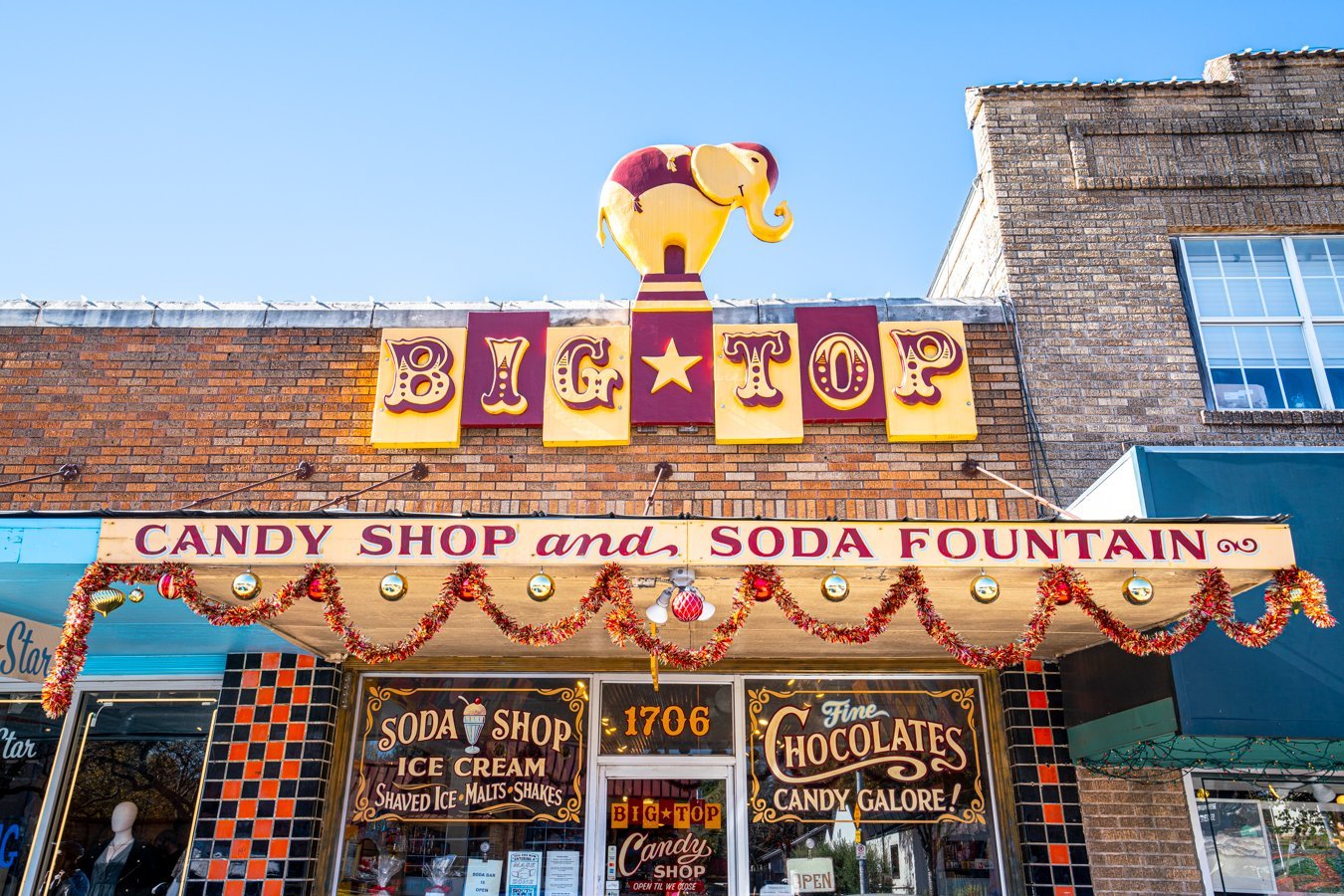 big top candy shop, one of the best shops on south congress austin, as seen from the outside