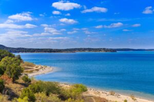 view of canyon lake from above, home to some of the best beaches near san antonio tx